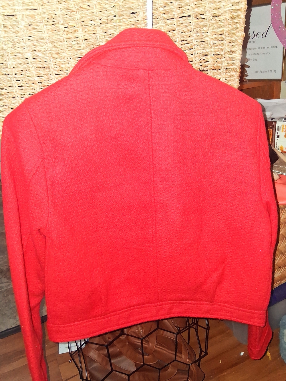 Tahari Vibrant Red Zip-Front Wool Blend Bomber Jacket - Picture 2 of 2